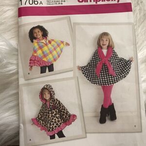 DELETING SOON Simplicity Girls Cape Sewing Pattern S-L
